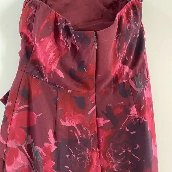 Badgley Mischka Red Floral Strapless Gown Dress - Picture 8 of 8